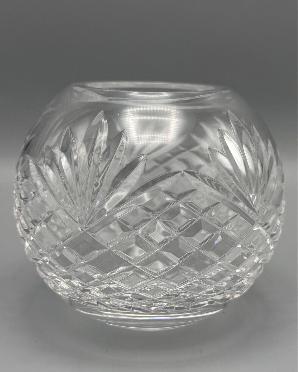 European Cut Crystal Rose Bowl Vase Diamond & Fan Cut Floral Centerpiece Vintage